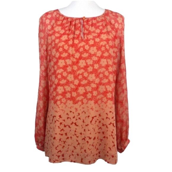 Tory Burch Coral Floral Silk Chiffon Blouse Lisa 2 - Picture 1 of 4